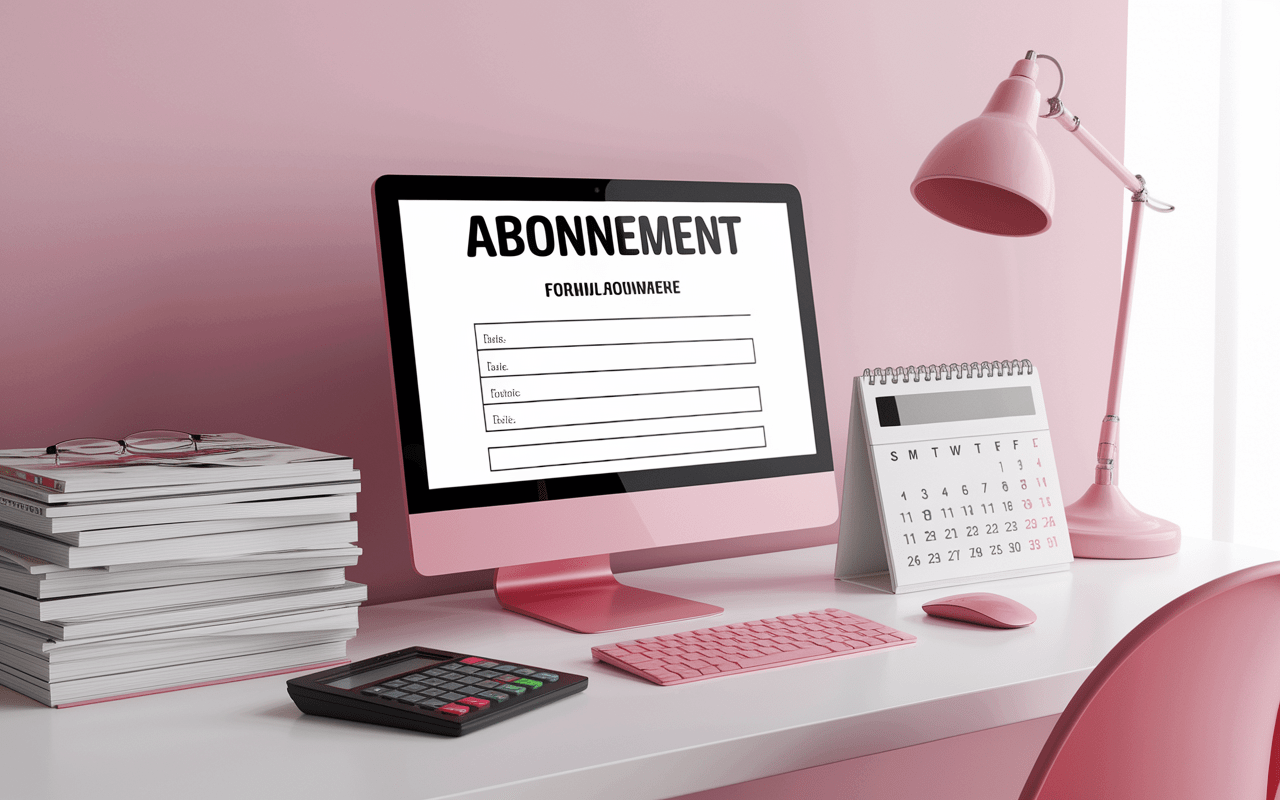 Bureau avec magazine Votre Beauté et formulaire d'abonnement