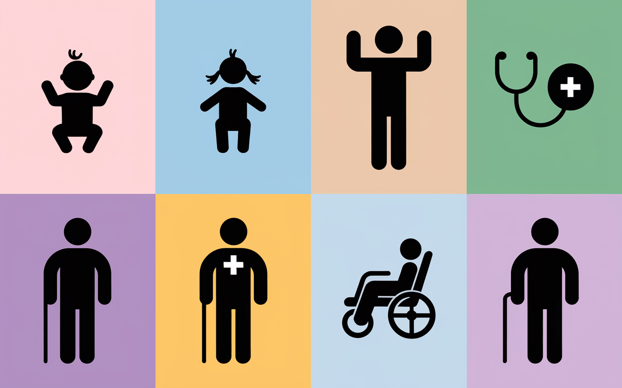 Groupes d'âge et icônes médicales sur berger-osteopathe.fr