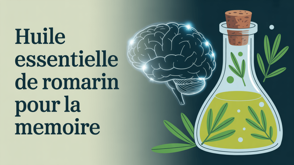 Illustration huile essentielle romarin et cerveau lumineux