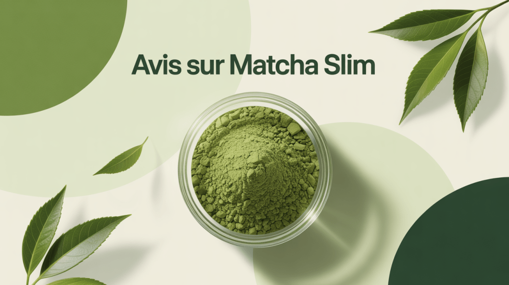 Poudre verte Matcha Slim avec feuilles et balance