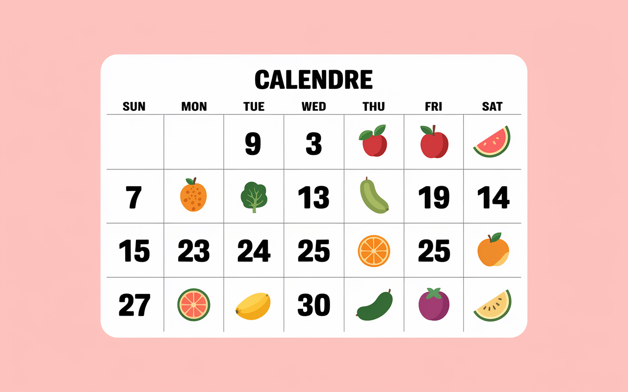 Calendrier 10 jours avec aliments autorisés