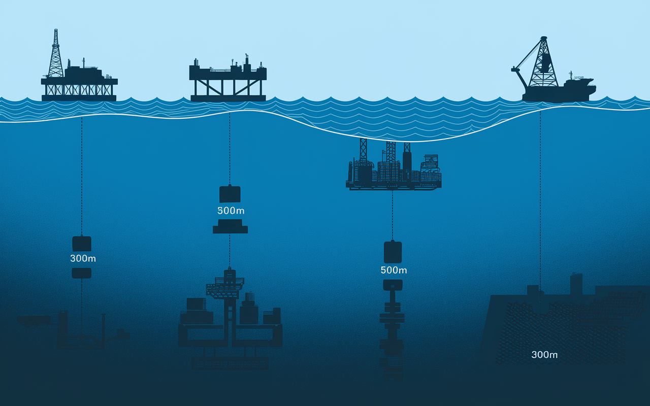 Illustration coupe océan profondeur deep offshore