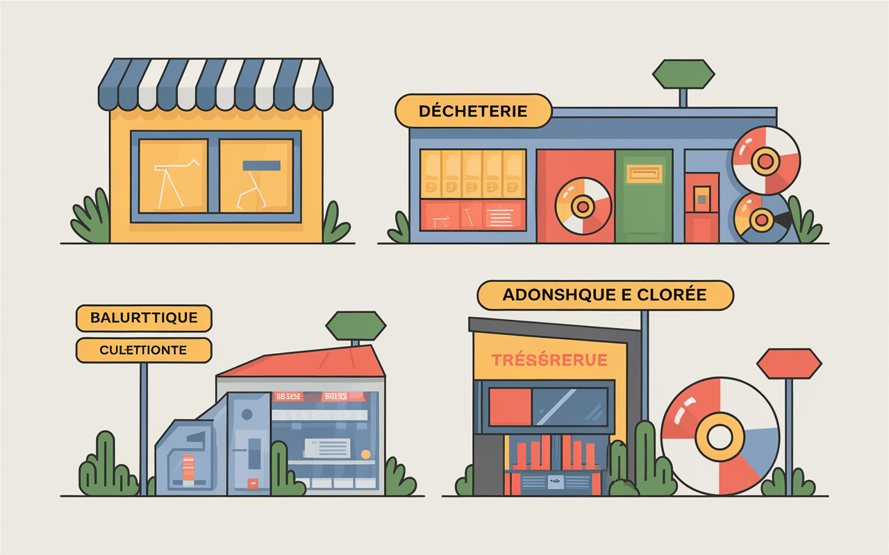 Destinations de recyclage pour CD usagés avec flèches directionnelles