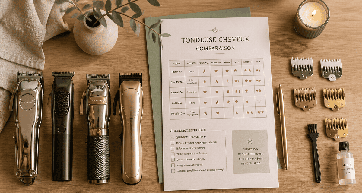 Tondeuse cheveux comparaison sur table bois premium