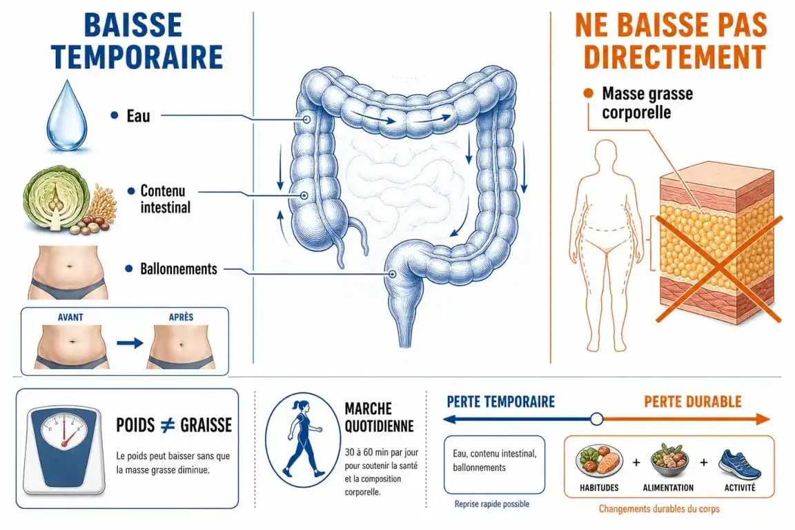 Nettoyage du côlon et perte de poids : schéma des effets temporaires sur la balance
