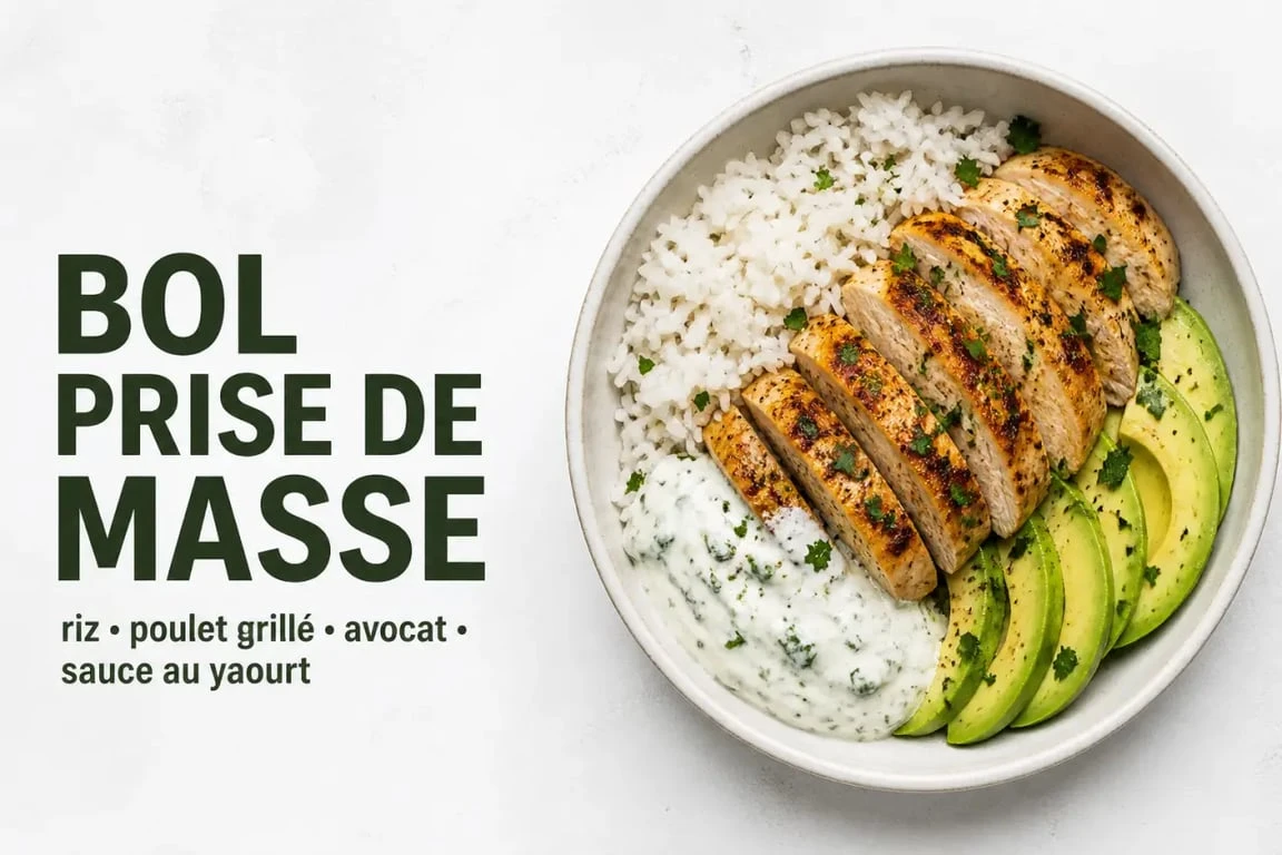 Recette bol riz poulet avocat pour manger prise de masse