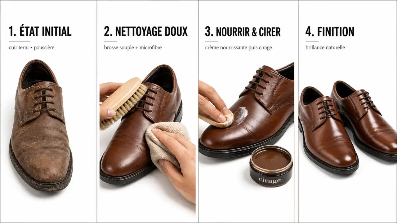 Comment redonner vie à vos chaussures en cuir préférées : étapes de nettoyage, nourrissage et lustrage