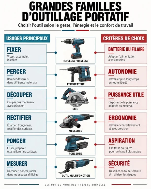 Outillage portatif : familles d’outils et principaux usages à connaître