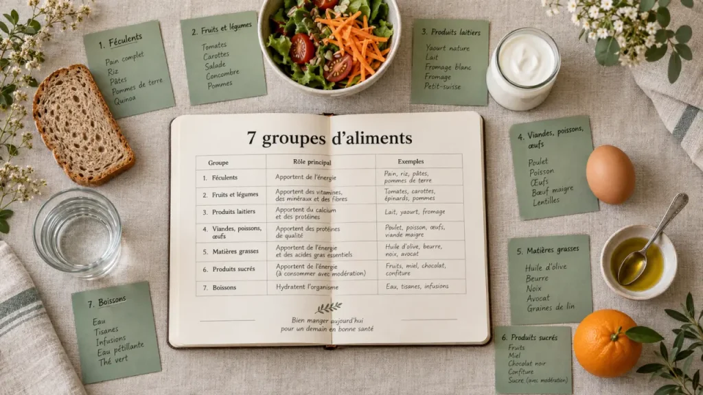 Les 7 groupes d’aliments : un tableau pour équilibrer ses repas sans tout calculer